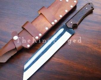 Handmade Viking Seax Knife - Custom Carbon Steel Broken Back Seax - Nordic Style Hunting Knife with Leather Sheath - Traditional Norse Gift