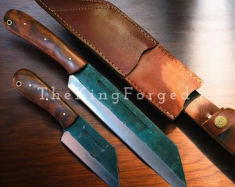 Handmade Viking Seax Knife - Custom Carbon Steel Broken Back Seax - Nordic Style Hunting Knife with Leather Sheath - Traditional Norse Gift