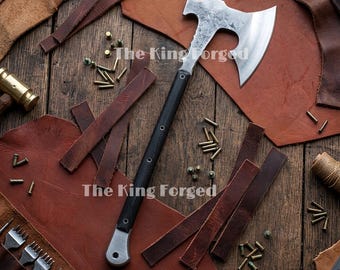 Handmade Full Tang Axe | Custom Carbon Steel Hatchet for Camping & Bushcraft | Forged Survival Tool with Leather Sheath | Gift for Him