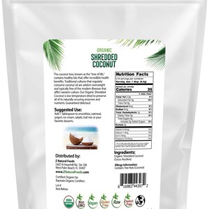 Back of the bag image of Coconut - Shredded, Raw Organic 5 lb