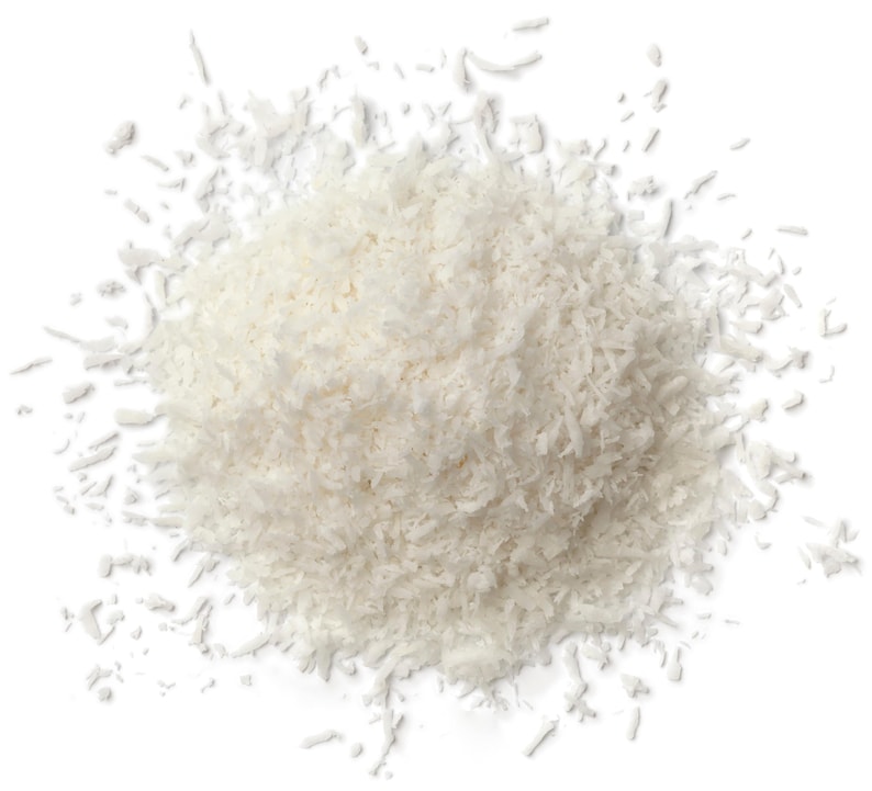 Overhead image of Shredded, coconut on white background