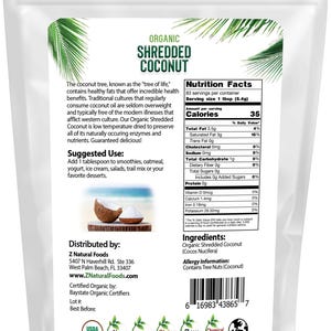 Back of the bag image of Coconut - Shredded, Raw Organic 1 lb