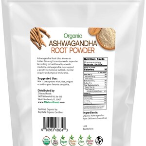 Ashwagandha Root Powder - Organic back of the bag image  5 lb
