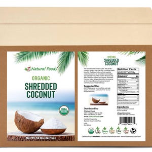 Front and back label image of Coconut - Shredded, Raw Organic in bulk