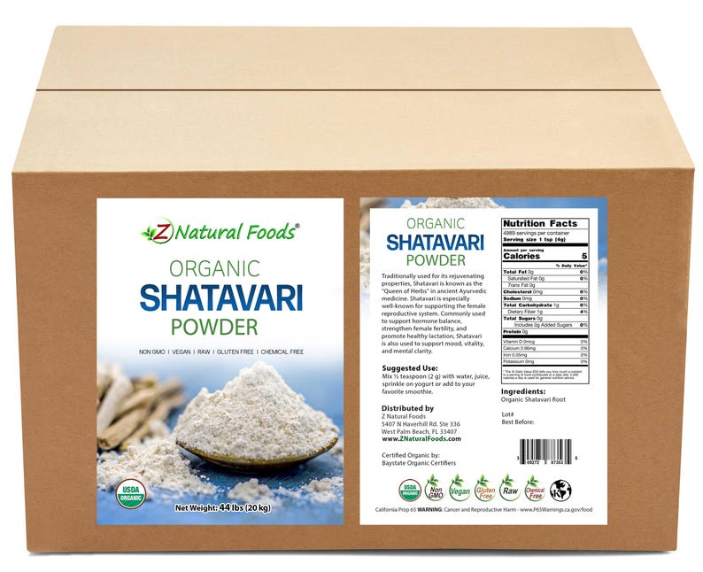 Photo of front and back label image of Shatavari Powder - Organic in bulk