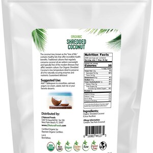 Back of the bag image of Coconut - Shredded, Raw Organic 25 lb