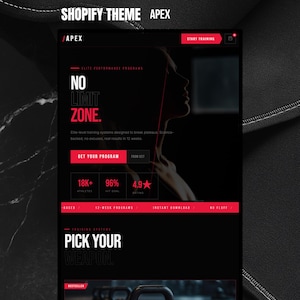 APEX Shopify Fitness Theme, Gym Website Template for Athletes, Personal Trainer & Workout Programs, Dark Mode Design, Shopify OS 2.0 Ready
