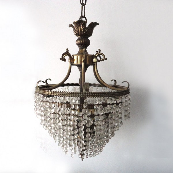 Large Antique Crystal & Gold Chandelier