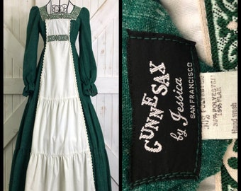 RARE 1969 Gunne Sax Black Label Green White Guinevere Renaissance Festival Maxi Dress 7