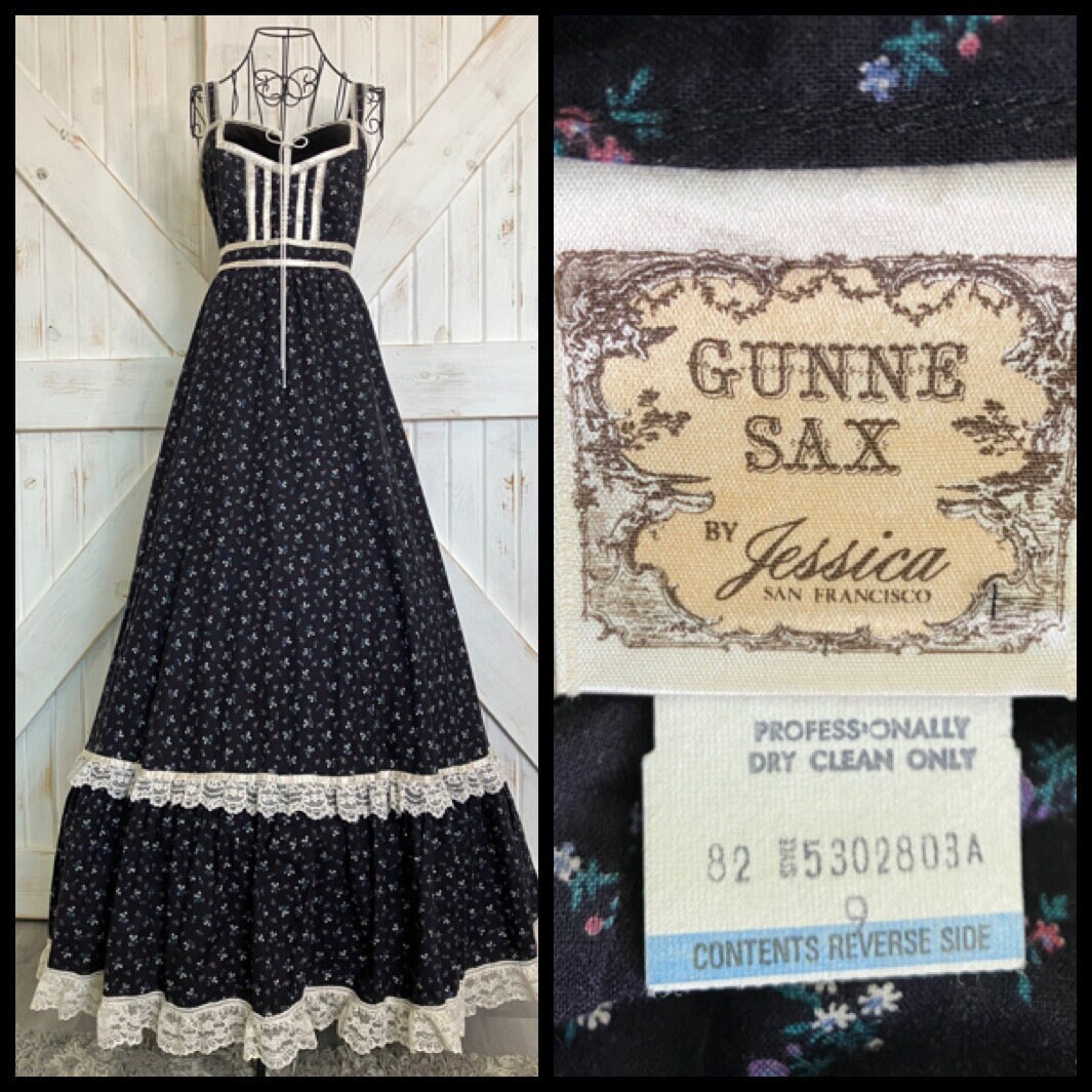 GUNNE SAX スカート 70's Vintage Gunne Sax Black White Purple Green Calico
