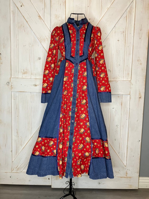 RARE 70's Vintage Gunne Sax Denim Blue Jean Red Y… - image 4