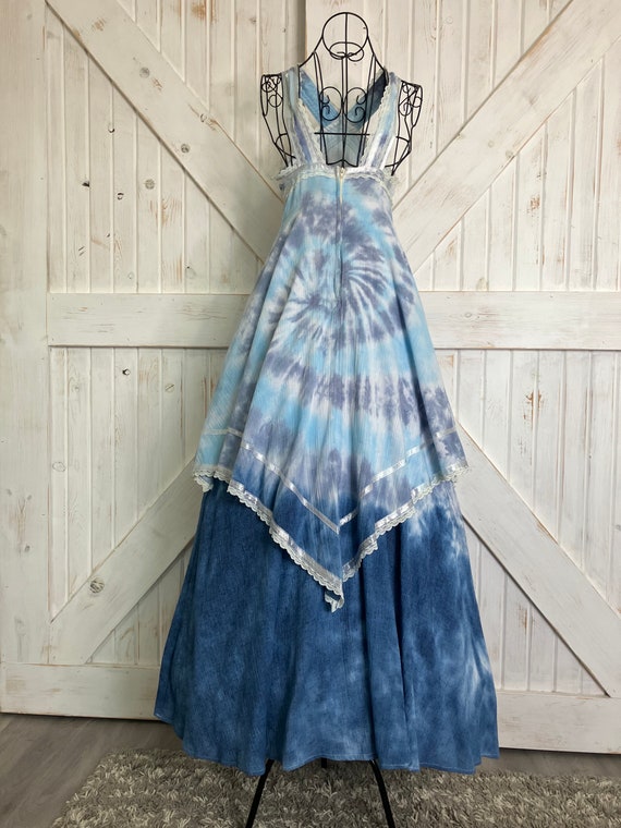 70's Vintage Gunne Sax Blue Tie Tye Dye Handkerch… - image 6