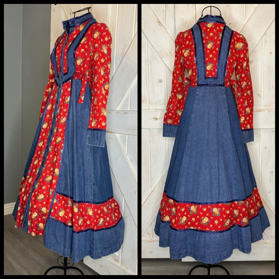 RARE 70's Vintage Gunne Sax Denim Blue Jean Red Y… - image 3