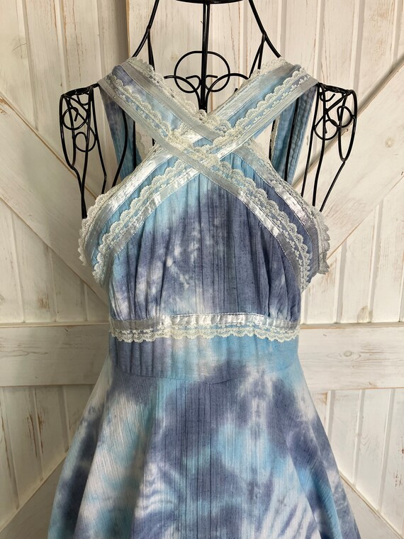 70's Vintage Gunne Sax Blue Tie Tye Dye Handkerch… - image 5