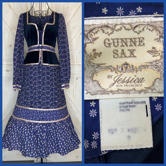 70's Vintage Gunne Sax Blue White Yellow Purple D… - image 1