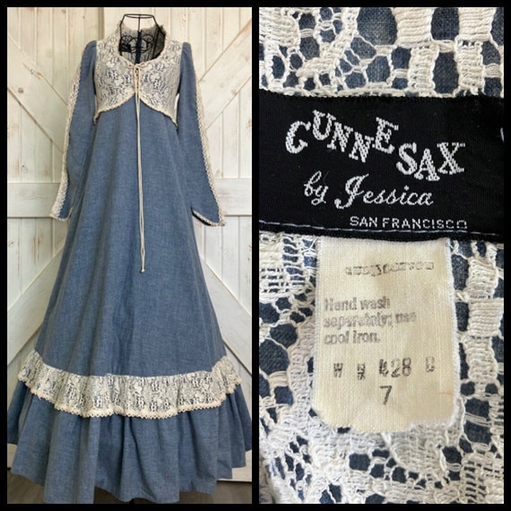 レビューの多い高評価商品特集！ Gunne Vintage 70's Sax Lace Ivory Chambray Blue Label Black その他