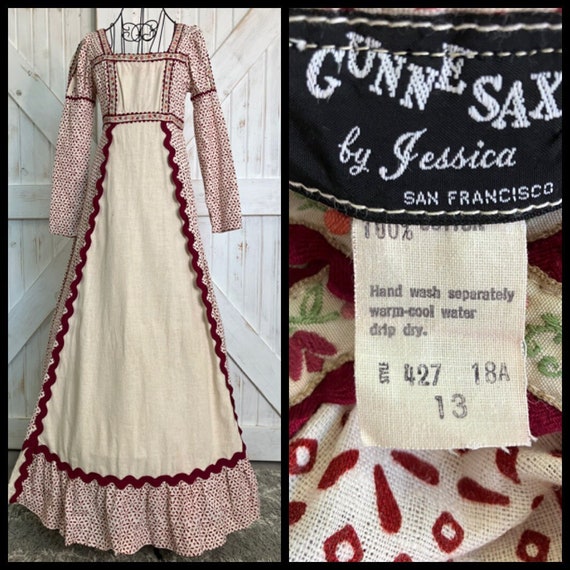 1969 Vintage Gunne Sax Black Label Red White Cali… - image 1