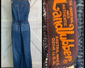 Mono vaquero azul estilo boho vintage de los años 70 con cordón ajustable.