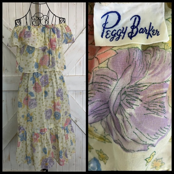 70's Vintage Peggy Barker Yellow Pink Purple Blue… - image 1