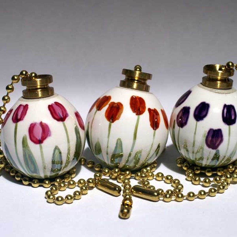 Hand Painted Decorative Tulip Ceiling Fan Pull With Brass Pink Or Orange Tulips Silver Or Black Chain Purple Lighting Home Living Delage Com Br