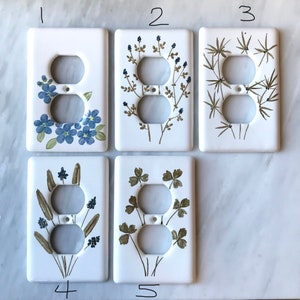 SALE - Handpainted Ceramic Switch plates -  duplex outlets with blue flowers, thyme, rosemary, sage and parsley