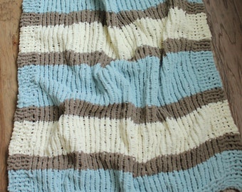 Patrón de tejer PDF, manta de bebé simple, manta de bebé de punto principiante, manta de bebé gruesa, patrón de manta de bebé a rayas, manta moderna