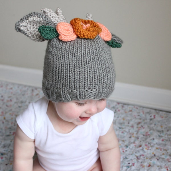 PDF Pattern, Baby boho deer hat, knit baby hat, toddler bonnet, toddler animal ear hat, children's animal ear hat, boho deer hat