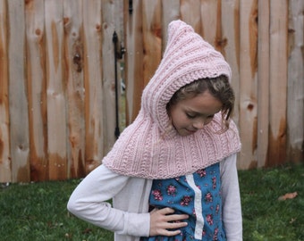 KNITTING PATTERN PDF- Children's hood pattern, cabled hood pattern, bulky children's hood, beaded rib knitting, girl's knit hood