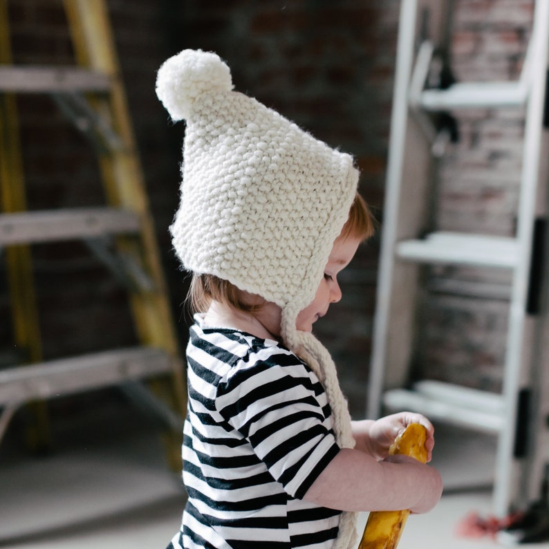 Knit baby bonnet pattern, knit toddler bonnet pattern, knit bonnet with pompom, bulky yarn baby hat pattern, bulky yarn toddler hat pattern image 3