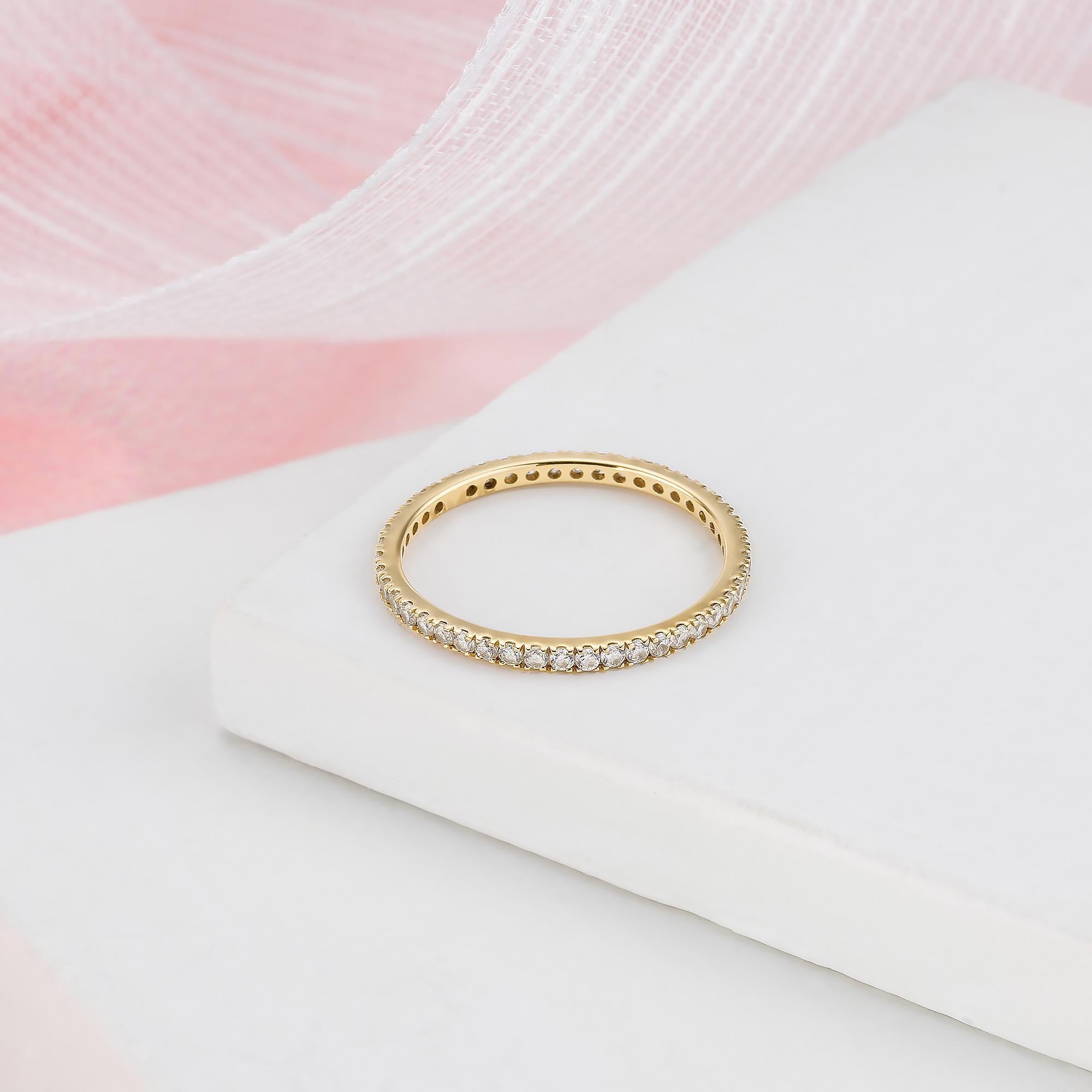 14k Solid Gold Eternity Ring, Dainty Thin Pave Stacking Wedding Band ...