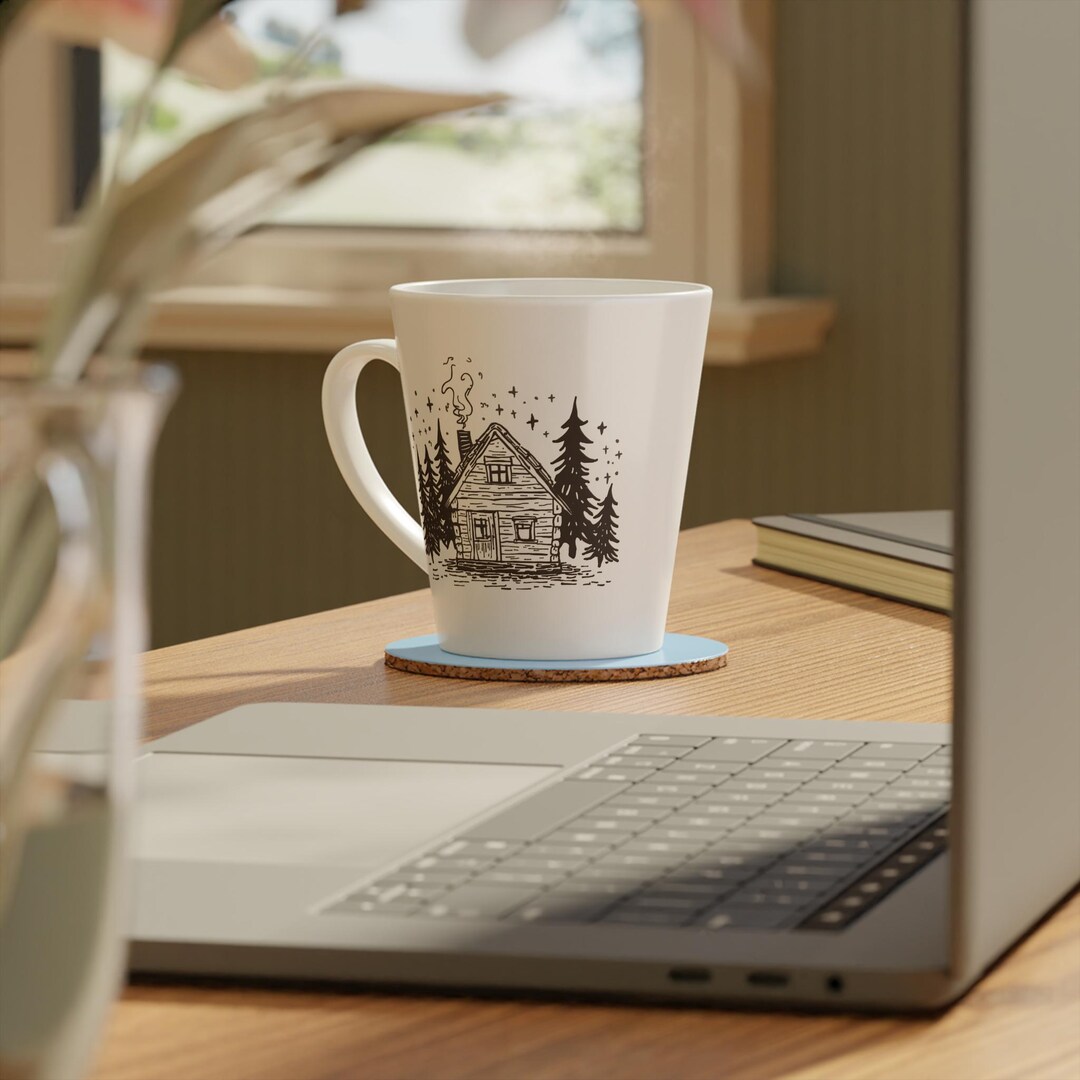 Hygge Cabin Latte Mug | 12oz Cozy Wilderness Illustration, Scandinavian ...