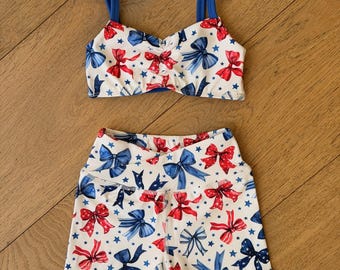 Girls Patriotic Bow Dance Set | Red White Blue Summer Outfit