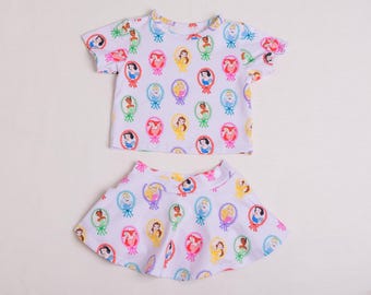 Disney Princess Skirt and Tee Set, Toddler Disneyland Outfit, Cotton Blend Twirl Set