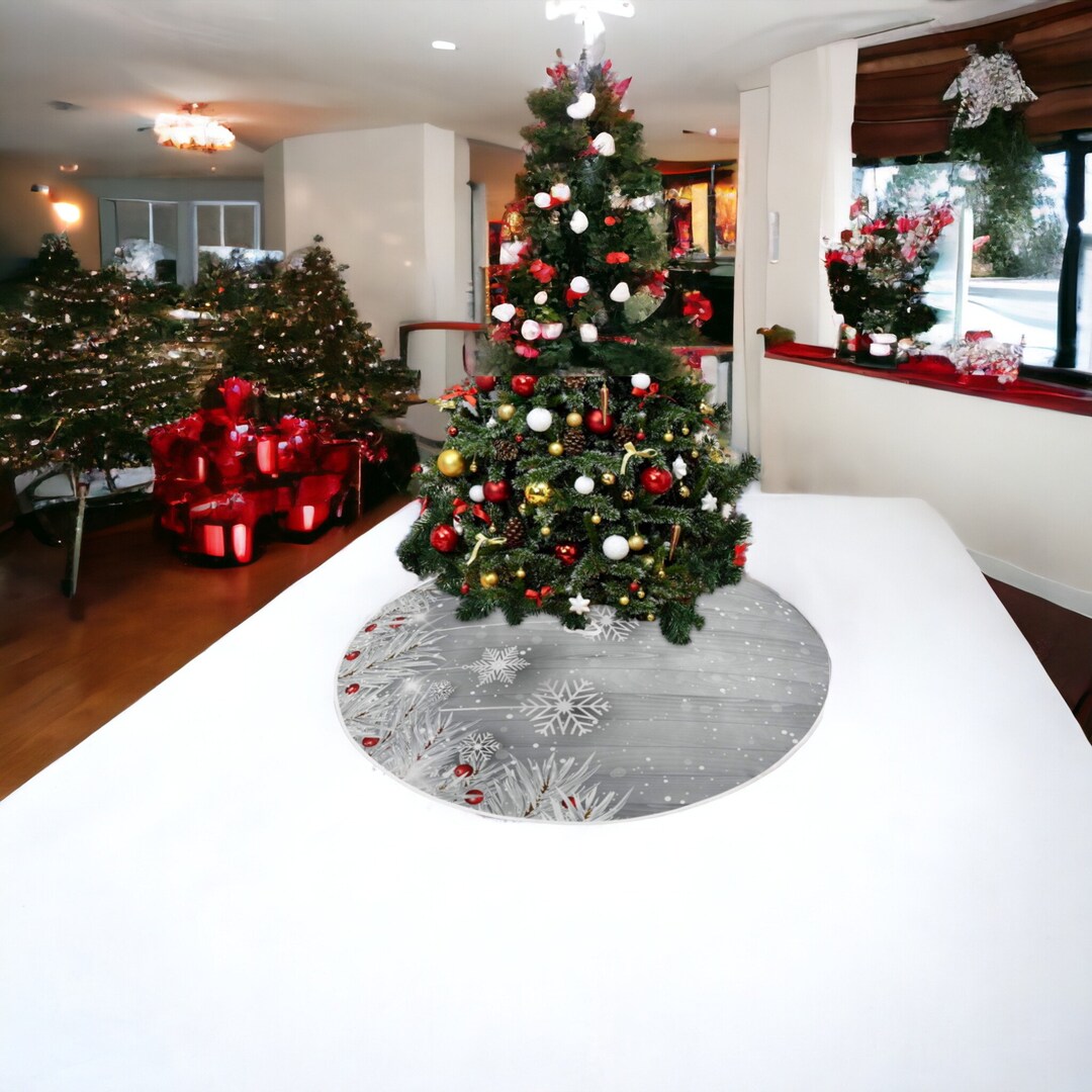 Silver Christmas Tree Skirt Tree Snowflake Large Xmas Etsy