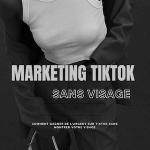 Peut inclure: Image en niveaux de gris avec un débardeur blanc et un blazer sombre. Le texte "MARKETING TIKTOK SANS VISAGE" est affiché. Un petit sac à main est accroché au bras de la personne. L'image est probablement liée au marketing des médias sociaux.