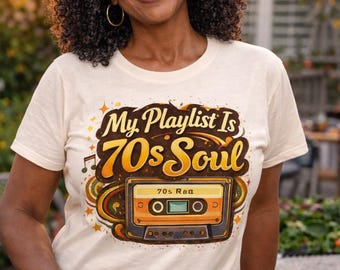 Camiseta "Mi lista de reproducción es soul de los 70" / Camiseta de música retro con cintas de casete