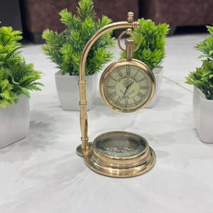 Antique Vintage Style nautical brass clock with compass table top decorative gift