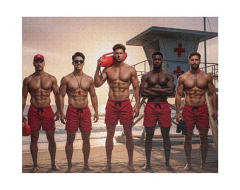 Hot Lifeguard Puzzle, Sexy Beach Lifeguard Jigsaw for Adults, Fun Gift for Bachelorettes, Birthdays, Hot Men Puzzle 520 pieces