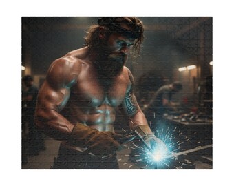 Sexy Welder Jigsaw Puzzle for Adults | Hot Blacksmith Man Puzzle | Flirty Gift for Her | Girls Night Puzzle | 520-pieces "Tough Guy Series"