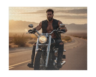 Rugged Biker Jigsaw Puzzle for Adults | Sexy Motorcycle Man Puzzle "Tough Guy Series" 520-pieces Gift for Her