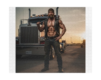 Sexy Trucker Jigsaw Puzzle for Adults | Rugged Bearded Man Puzzle | Flirty Gift for Her | 520-pieces "Tough Guy Series"