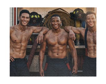 Shirtless Firefighters Jigsaw Puzzle, Humorous Adult Gift, 520 Pieces