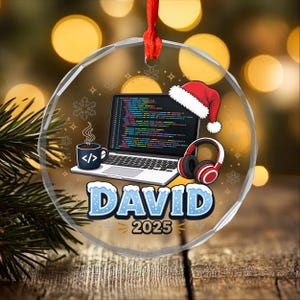 Bespoke Developer Glass Ornament, Custom Name Computer Science Laptop Code Keepsake, Funny Programmer Secret Santa Gift, Tech Team Decor