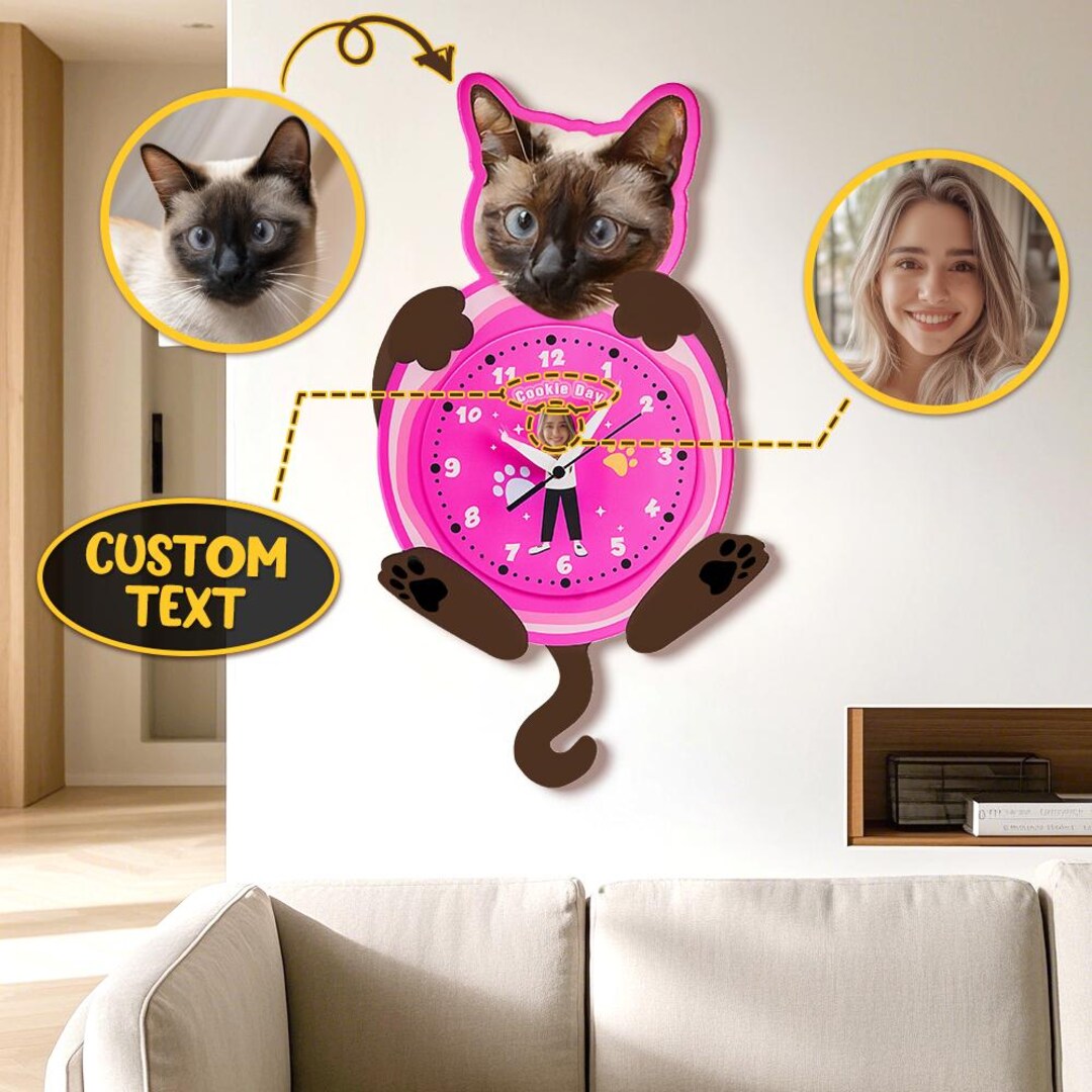 Personalized Cat Lover Wall Clock, Custom Pet Photo Clock, Gift for Cat ...