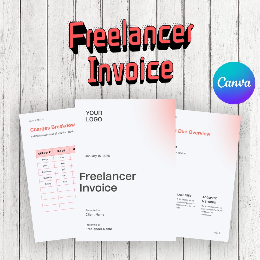 Freelancer Invoice Template | Fillable PDF & Editable Canva Form for ...