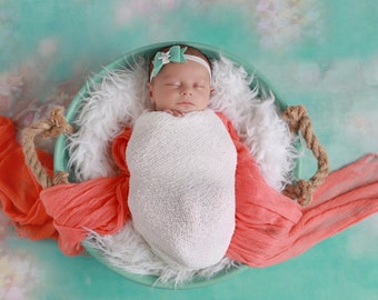 Off-White Knit Swaddle AND/OR Felt Bow with Starfish Center Headband in Mint, frosted elastic, perfect for photoshoots by Lil Miss Sweet Pea