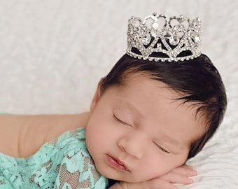 Silver Rhinestone Hearts Baby Crown AND/OR Mint Lace Romper for Newborns, newborn, maternity, baby crown, tiara, bebe by Lil Miss Sweet Pea