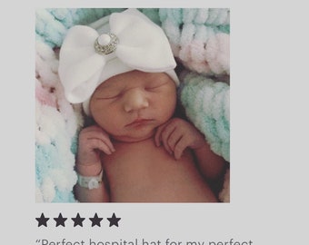 Newborn hospital hat, white with a vintage pearl bow center, baby hat, hospital take home outfit, bebe chapeau, Lil Miss Sweet Pea Boutique