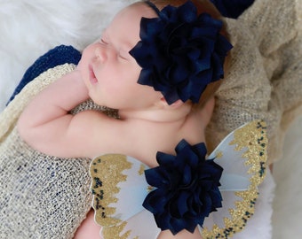 Butterfly wings, Navy and GOLD wings AND/OR headband, newborn photos, photo prop, baby prop, by Lil Miss Sweet Pea