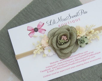 Sage swaddle wrap AND/OR matching flower headband, newborn photo shoots, handmade, bandeau, swaddle set Lil Miss Sweet Pea